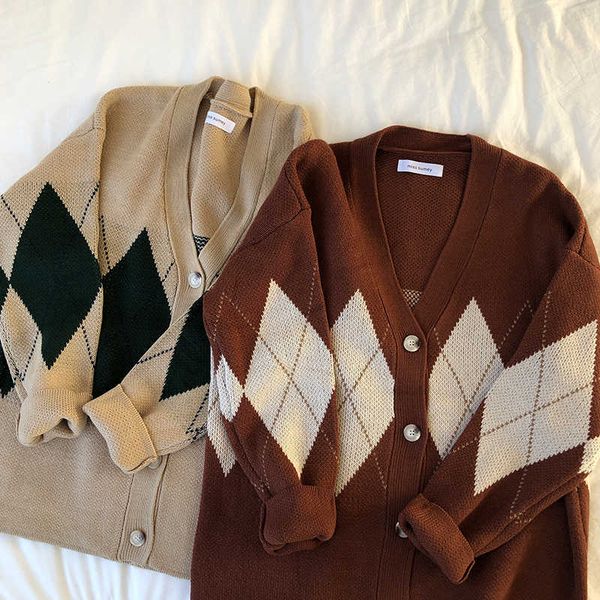 

2 colors spring and autumn v neck color patchwork sweater womens knitted cardigans (x981) 210922, White;black