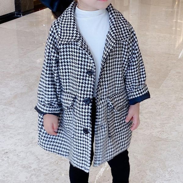 

jackets girls jacket 2021 fashion plaid single-breasted long-sleeve lapel girl clothes autumn winter coat 2-6y1, Blue;gray