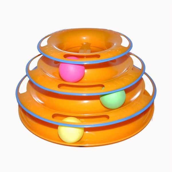 

three levels turntable disc cat toys plastic circular orbit pet kitten interactive amusement tower for game supplies