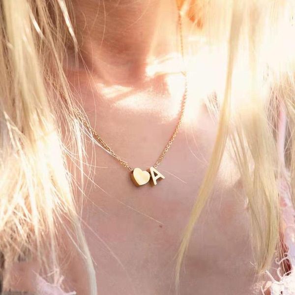 

pendant necklaces dainty heart initial necklace stainless steel letter jewelry bridesmaid gift accessories drop, Silver