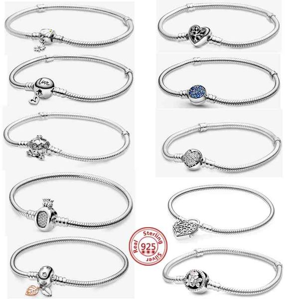 

new 100% 925 sterling silver daisy snake chain bracelet secure heart beads charms bracelets for women girls diy jewelry, Golden;silver