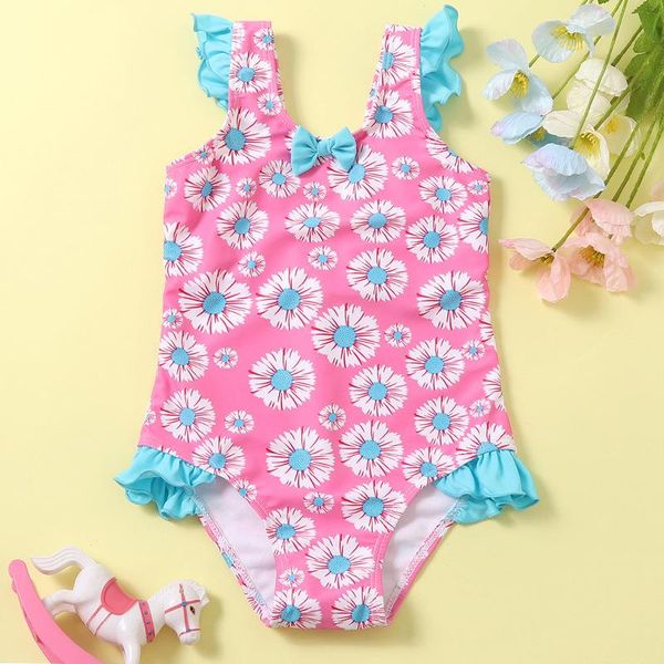 

two-piece suits 2021 children's swimsuit girls conjoined print bow xyy-147