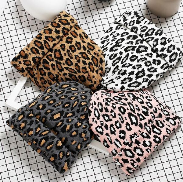 Moda Leopard Imprimir Chapéu De Inverno Quente Lã Chapéu De Malha Para Mulher Alta Qualidade Soft Stretch Goanies Chapéus