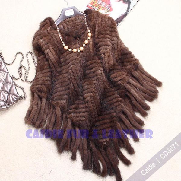 

fur coat 2014 mink knitted poncho shawl with hooded tassel women's & faux, Black