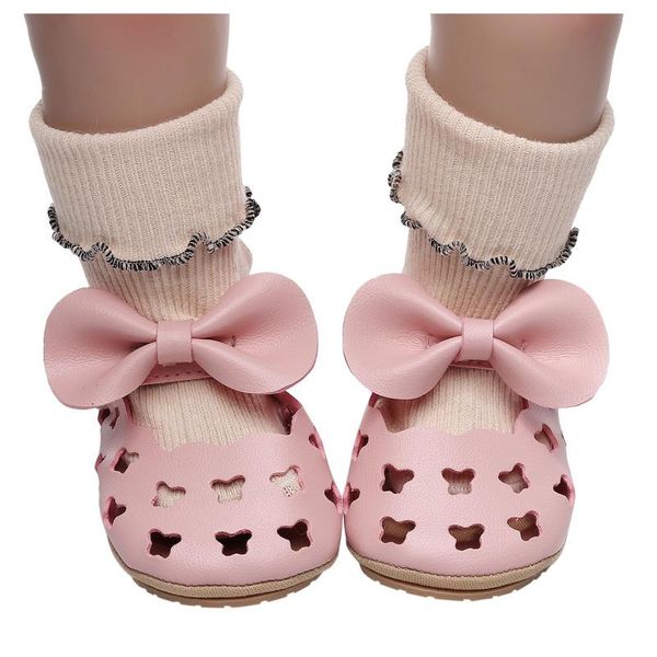 

first walkers hollow out toddler kids girls solid color cute walk bow hook&loop casual shoes non-slip rubber sole flat walking