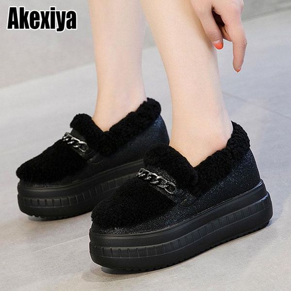 

boots 2021 winter shoes women chain fur footwear warm plush snow elegant woman bc2937, Black
