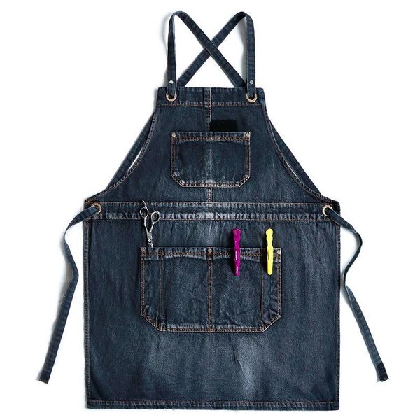 

aprons solid denim cafe cooking pocket chef pinafore hairdresser apron house cleaning bibs women master for kitchen accessories