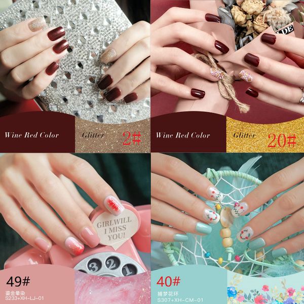 

30 boxed fake s finished nail drsing patch jelly film, Red;gold