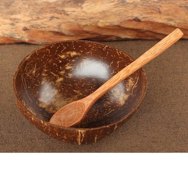 

bowls natural log coconut shell bowl handicraft tableware spoon dessert fruit salad