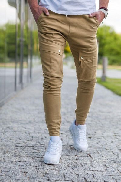

autumn men pants hip hop harem joggers 2021 male trousers mens solid multi-pocket cargo skinny fit sweatpants men's, Black