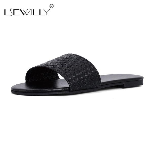 

slippers lsewilly 2021 women fashion beach slides summer shoes flat sandals outdoor female causal zapatos mujer, Black