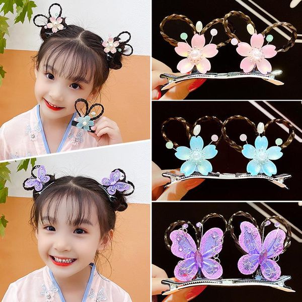 

hair accessories 1pair flower butterfly hairpin girl pins chinese style kid braid clip with wig hanfu headwear women, Slivery;white