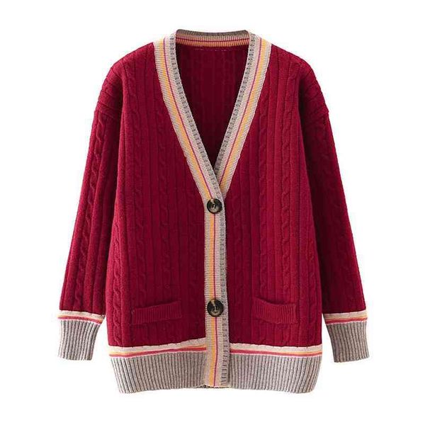 

spring autumn cardigans sweater coat patchwork v-neck long sleeve single breasted casual women knitted sweaters 210524, White