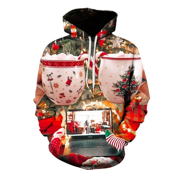 

men's christmas couple cup pattern 3d printing long sleeve hooded guard clothes, White;black