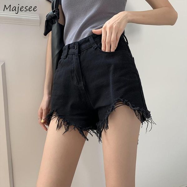 

women's shorts women black vintage retro high waist denim pants fashion tassel girls streetwear leisure all-match summer female ins, White;black