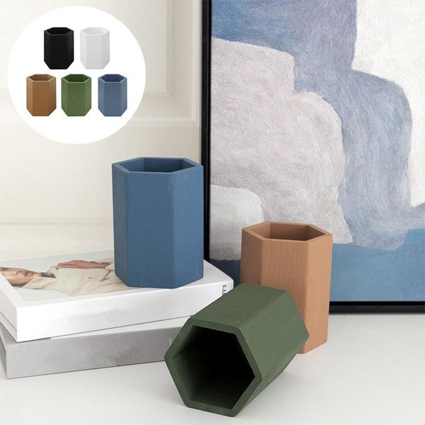 

nordic morandi color wooden tube hexagonal pen holder deskstorage makeup brush boxes & bins