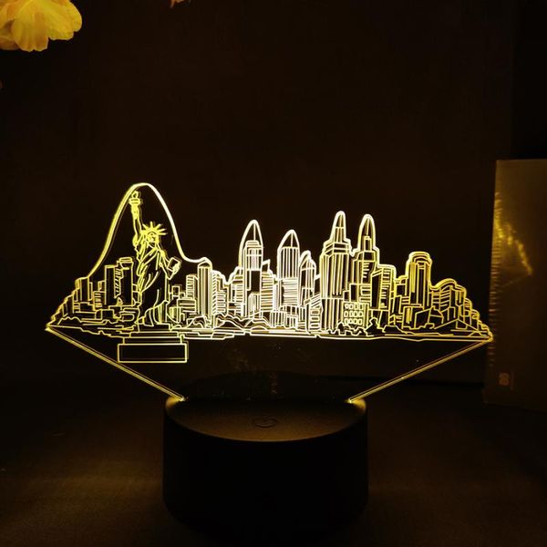 

night lights york city led lamp usb powered creative home decoration 3d illusion atmosphere desk with lava base remote controller