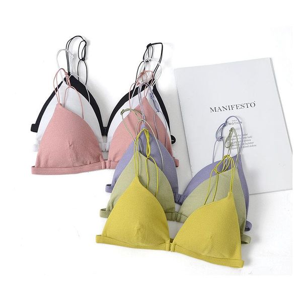 

bras women seamless deep v cotton bra soft solid color bralette lingerie girl's brassiere female backless, Red;black