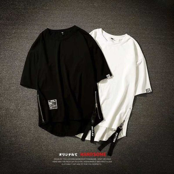 

sleeve korean short men's zipper student casual slim fit t-shirt for men, White