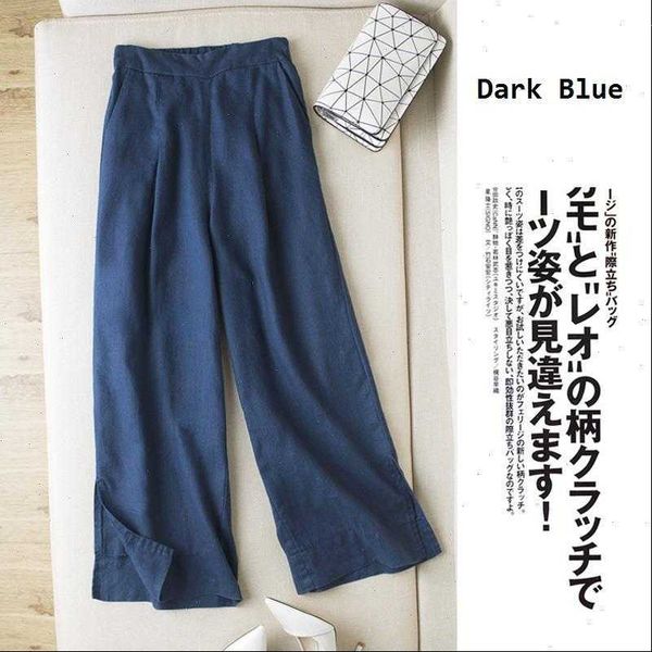 

cotton linen straight womens capri width legs long trousers lang fashion clothes, Black;white