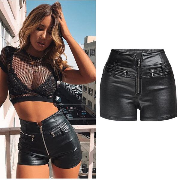 

shorts summer high waisted pu black mini faux leather pants women casual shorts vestido short de verano, White;black