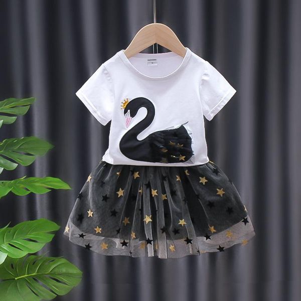 

clothing sets summer children suits for 2-6year girls short sleeve baby two clothes t-shirt + skirt toddler, White
