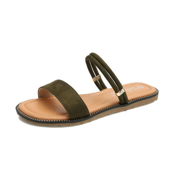 

slippers faux suede women slide sandals 2021 strappy flat shoes woman open toe slides for holidays beach big size 41 42 43, Black