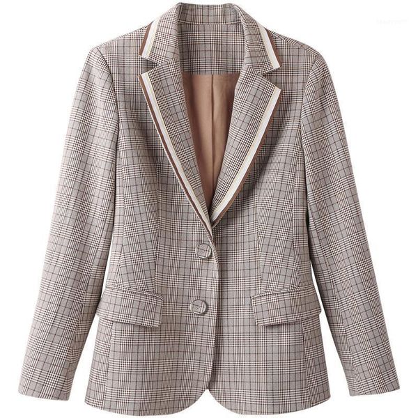 

2021 fashion brand slim thin suit collar long sleeve introduction style plaid print woman blazer coat jacket women's suits & bl, White;black