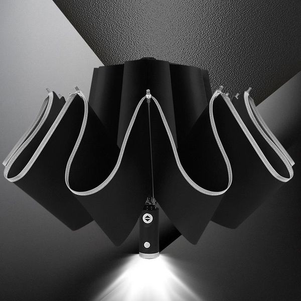 

umbrellas led automatic windproof umbrella with reflective stripe reverse light three folding inverted 10 ribs for travel -40