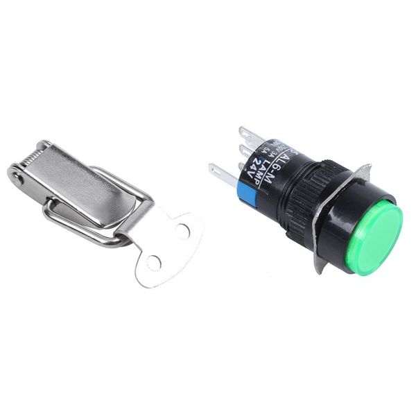 

smart home control 5 pcs dc 24v green lamp 1no 1nc round momentary push button switch & 4 spring loaded toggle latch hasp