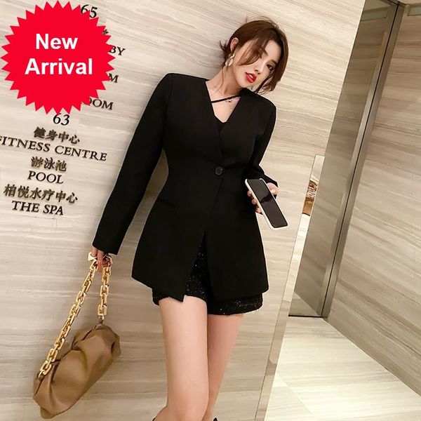 

casual dresses black small suit jacket women's autumn 2021 waist slimming korean style temperament short one button, Black;gray