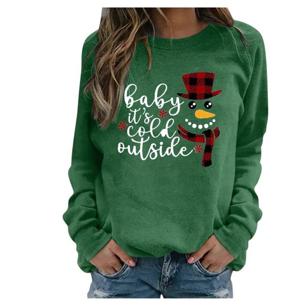 

women's hoodies & sweatshirts plus size chirstmas fashion print o-neck long-sleeved sweatshirt casual autumn winter warm pullover, Black