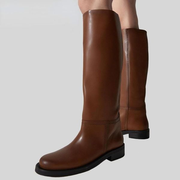 

boots women knee high full cow leather warm thick heels motorcycle punk shoes woman, Black