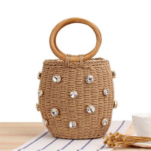 

clutch bags cylinder hand woven straw bag japanese and korean bucket seaside holiday leisure summer tote
