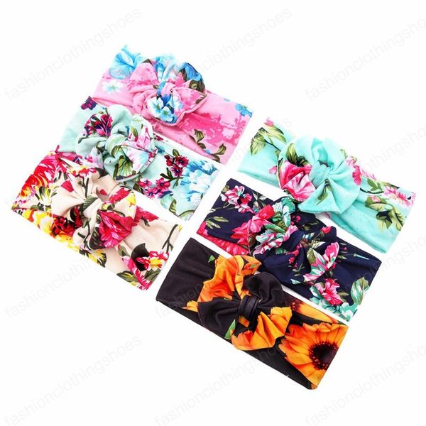 Crianças Acessórios para Cabelo Ins Crianças Floral Knotted Hairband Bandanas Bebê Meninas Flor Impressão Headband 6 Cores Bow Headwear