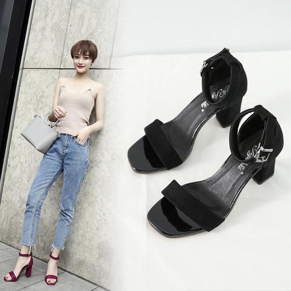 

dress shoes summer wild thick heel roman high heels, Black