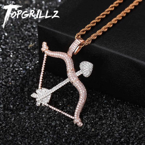 

new designed iced out bow & arrow pendant solid back necklace hip hop gold silver color mens/women charm chain jewelry x0707