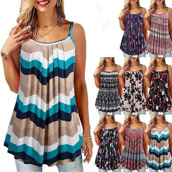 

ladies shirt women summer t sleeveless floral print casual loose female street tank, White