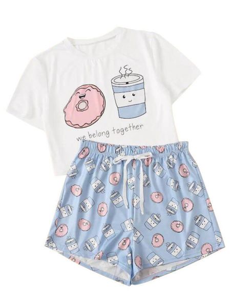 

casual dresses summer girls' printed pajama suit, Black;gray