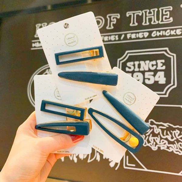 

hairpin temperament pure color blue hollow wood water drop edge headdress square metal duck beak hairpin girl, Golden;silver