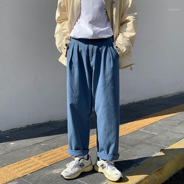 

spring and summer youth men's loose simple solid color straight-leg pants fashion casual wild wide-leg, Black