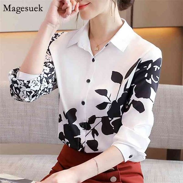 

fashion vintage long sleeve satin shirt women print cardigan button up casual office blouse 11400 210512, White