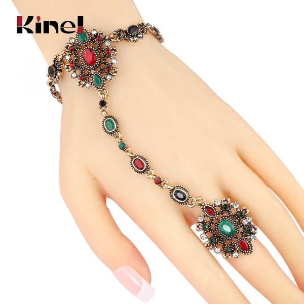 Jóias conjuntos de luxo pulseira de desenhista kinel exclusivo anel Turkish set para mulheres antigas ouro cristal flor casamento vintage