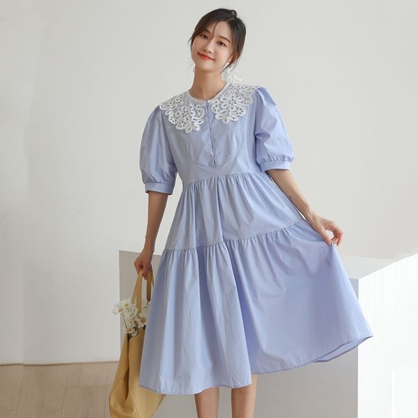 

summer korea ladies short sleeve casual dres elegant slim waist lace-up sashes pleated midi 210531, Black;gray