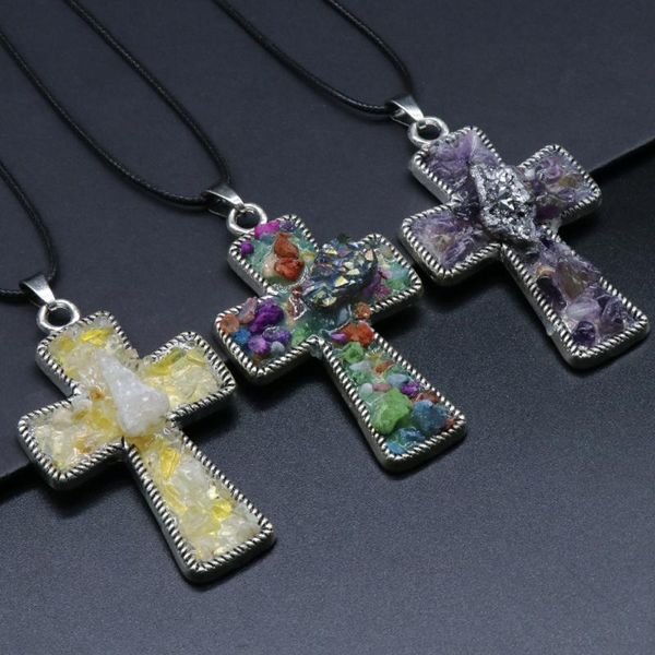 

Chains Style Women Natural Stone Crystal Cross-Shaped Pendant Charms Unisex Love Romantic Birthday Gift Chain 45 CM, Silver