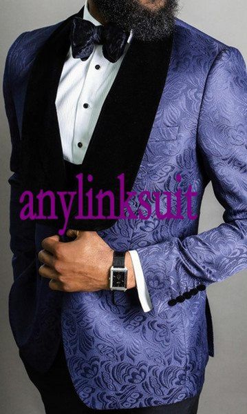 

classic style one button navy blue paisley groom tuxedos shawl lapel wedding/prom/dinner groomsmen men suits blazer (jacket+pants+vest+tie), Black;gray