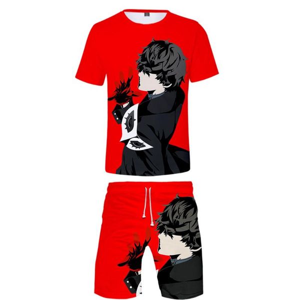 

men's tracksuits game persona 5 tracksuit men sets summer short sleeve t shirt shorts casual suits sportswear 2 piece outfits mens clot, Gray