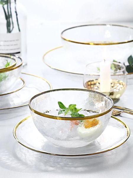 

dishes & plates nordic ins wind gold rim glass fruit salad dessert bowl home kitchen tableware transparent western plate
