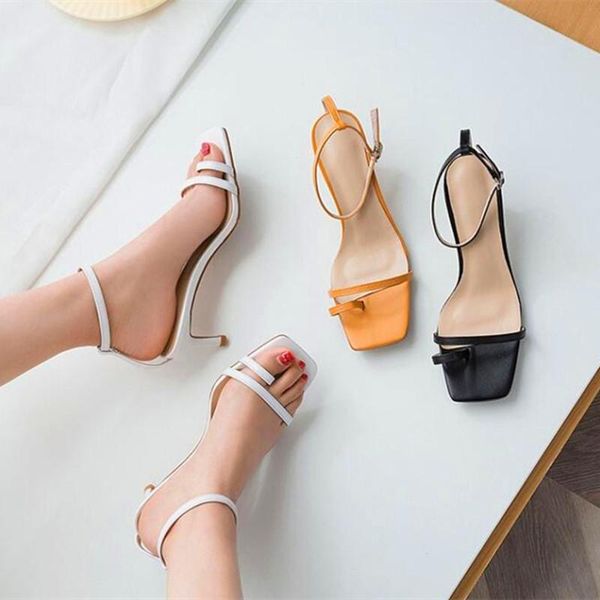 

fashion square toe high heels black yellow white open summer lady banquet sandals