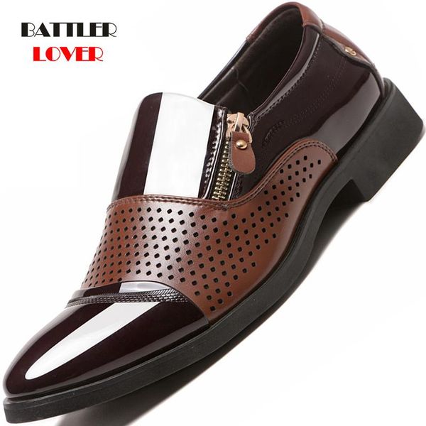 

dress shoes breathable men business hollow out suits slip on male oxfords leather formal footwear big size 38-48, Black